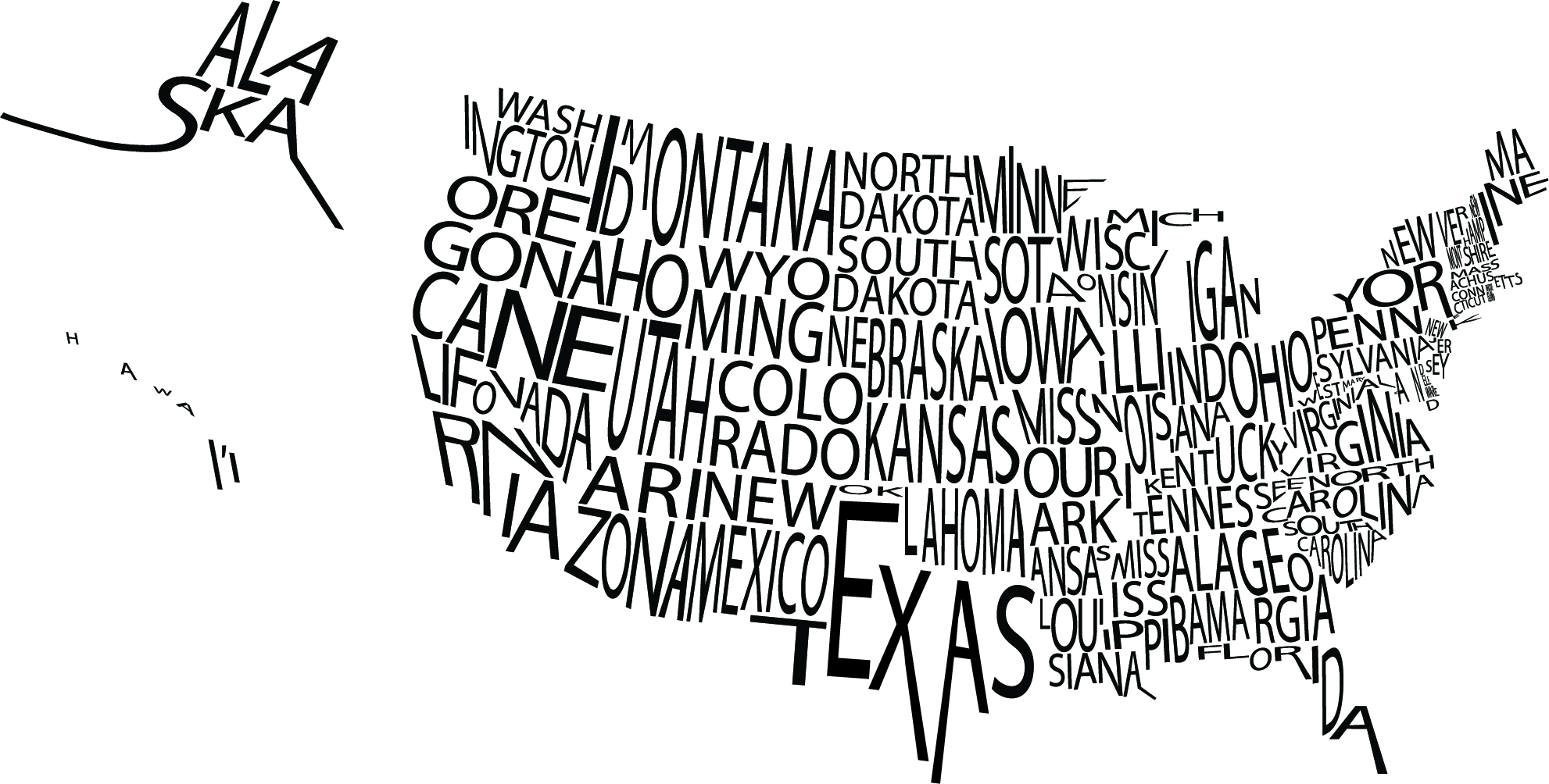 Typography Map Of Us