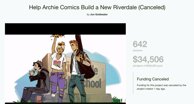 archie comics fundraiser cancelled