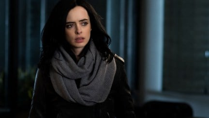 Jessica Jones in her signature grey scarf