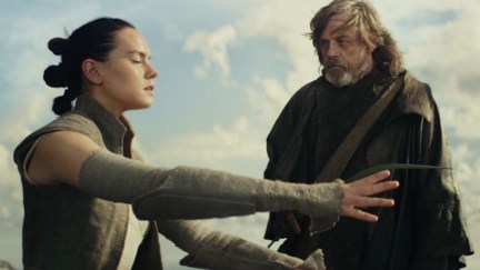 Luke tickling Rey's hand as 