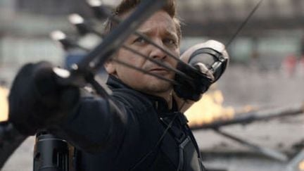 Hawkeye fires his very serious bow and arrows