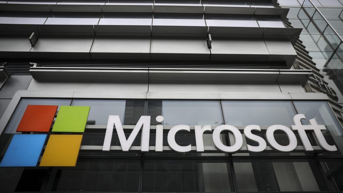 NEW YORK, NY - JUNE 4: The Microsoft logo is displayed outside the Microsoft Technology Center near Times Square, June 4, 2018 in New York City. Microsoft officially announced today an agreement to buy GitHub, a code repository company popular with software developers, for $7.5 billion in stock. (Photo by Drew Angerer/Getty Images)