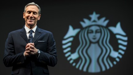 Starbucks Chairman and CEO Howard Schultz speaks during Starbucks annual shareholders meeting