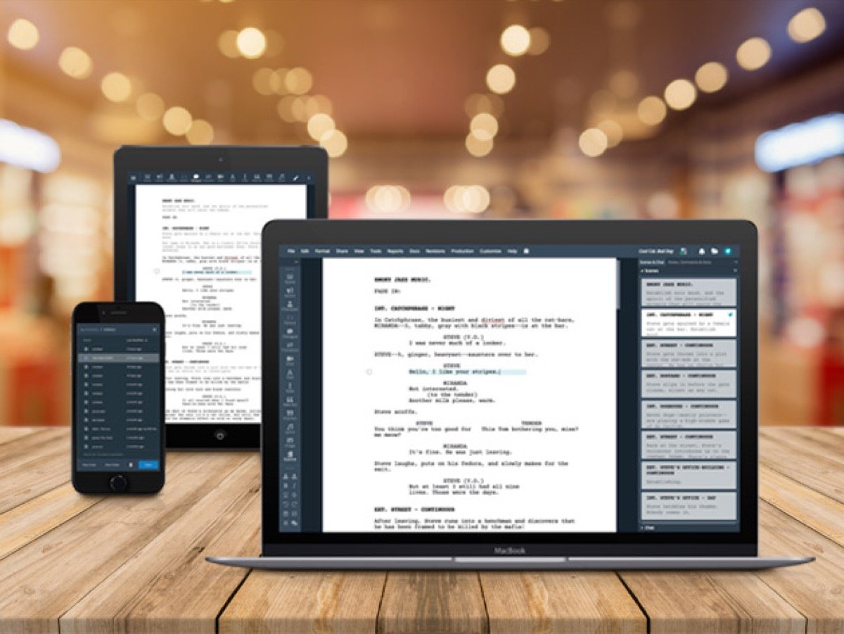 screenplay writing on laptop