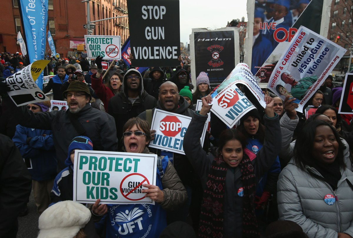 The group Moms Demand Action for Gun Sense In America as well as gun violence victims, youth organizations, healthcare workers, unions, elected officials, faith leaders and artists demonstrated to promote New York Gov. Andrew Cuomo's NY SAFE Act as a national model for federal gun control legislation.