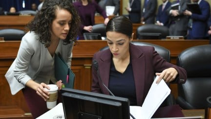 US Congresswoman Alexandria Ocasio-Cortez and her staff prepare to question Michael Cohen.