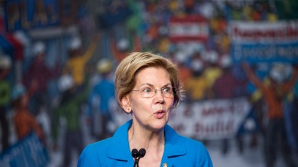 Sen. Elizabeth Warren (D-MA) speaks during the North American Building Trades Unions Conference at the Washington Hilton