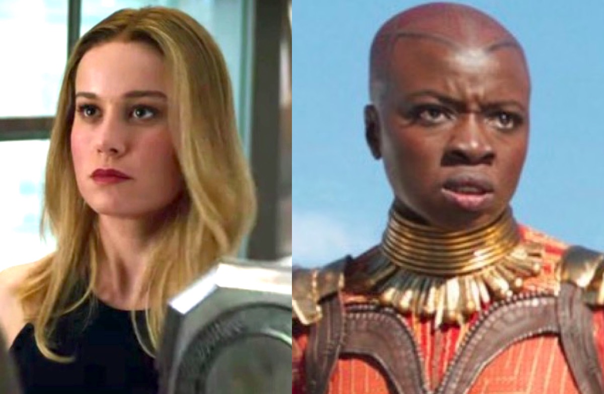 Captain Marvel and Okoye from Marvel movies.