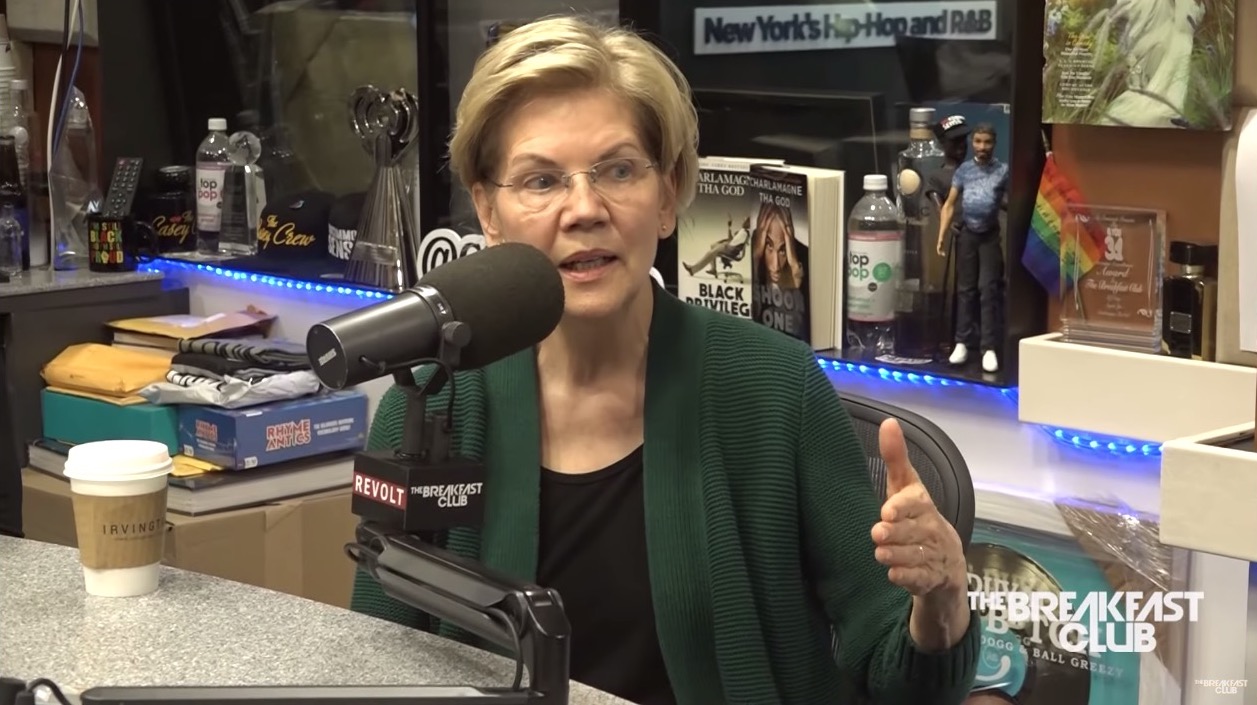 Elizabeth Warren appearing on The Breakfast Club radio program.