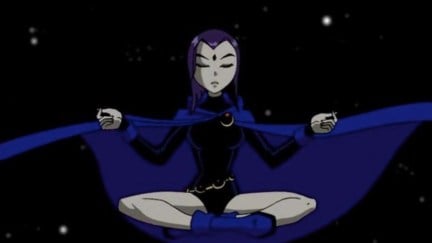 Raven floating and meditating in Teen Titans.