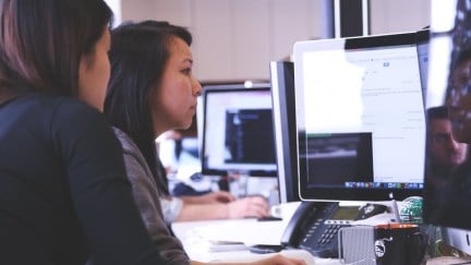 People looking at computer screens.