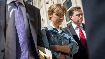 Actress Allison Mack exits the U.S. District Court for the Eastern District of New York following a status conference, June 12, 2018 in the Brooklyn borough of New York City. Mack was charged in April with sex trafficking for her involvement with a self-help organization for women that forced members into sexual acts with their leader. The group, called Nxivm, was led by founder Keith Raniere, who was arrested in March on sex-trafficking charges. (Photo by Drew Angerer/Getty Images)