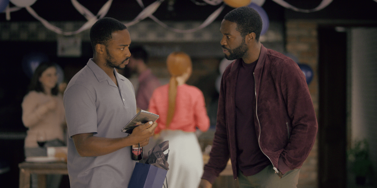 Anthony Mackie and Yahya Abdul-Mateen II in Black Mirror's Striking Vipers.