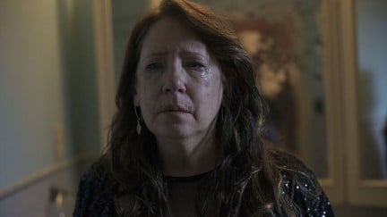 Aunt Lydia's tear-stained face in Hulu's The Handmaid's Tale season 3.