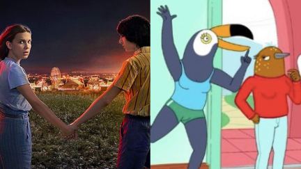 Netflix's Stranger Things poster art and Tuca and Bertie still side by side.