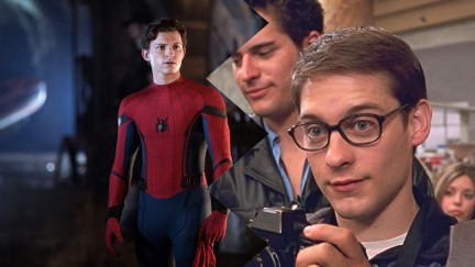 Tobey Maguire in Spider-Man (2002).Tom Holland in Spider-Man: Far from Home (2019)