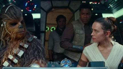 Rey and Chewbacca pilot the Millennium Falcon while Finn and Poe enter in Star Wars: Rise of SKywalker trailer.