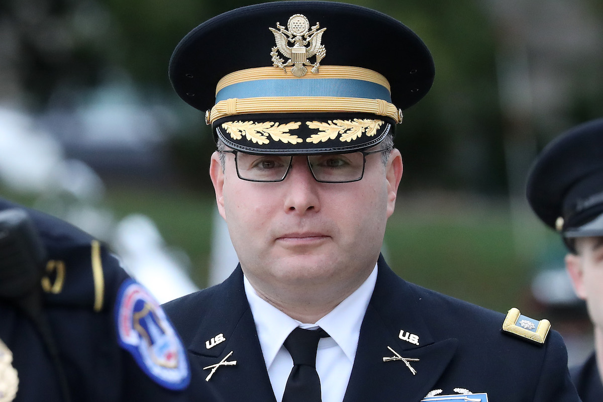 Army Lt. Col. Alexander Vindman, director for European Affairs at the National Security Council, arrives in uniform to testify at the U.S. Capitol.