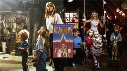 Heather Graham, Kiernan Shipka, Mason Dye, Maxwell Kovach, and Ava Telek in Flowers in the Attic (2014)//Kristy Swanson, Ben Ryan Ganger, and Lindsay Parker in Flowers in the Attic (1987)