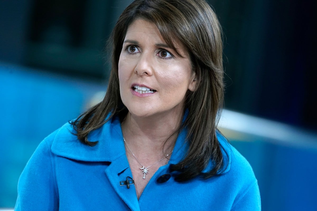 NEW YORK, NEW YORK - NOVEMBER 12: (EXCLUSIVE COVERAGE) Former UN Ambassador ( R) Nikki Haley visits "Fox & Friends" at Fox News Channel Studios on November 12, 2019 in New York City. (Photo by John Lamparski/Getty Images)