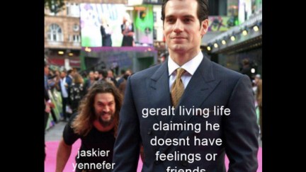 Henry Cavill and Jason Momoa meme for The Witcher