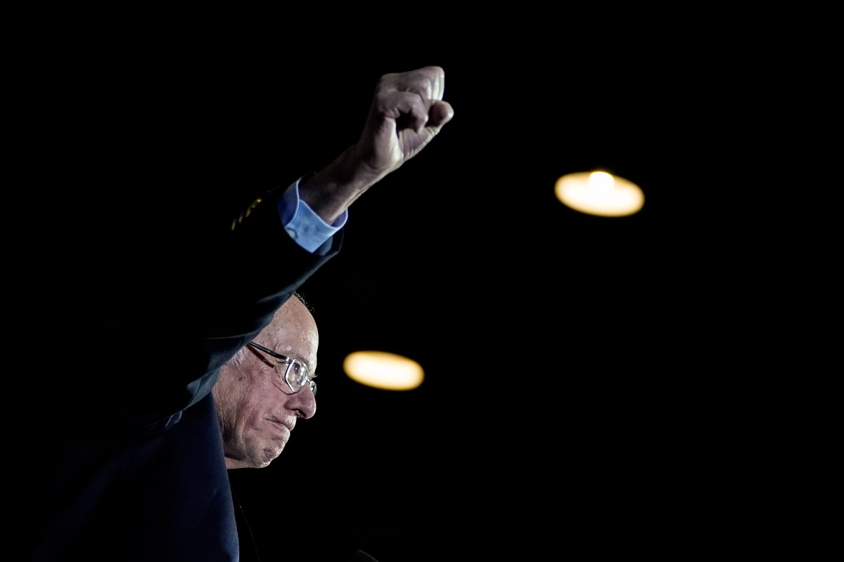 SAN ANTONIO, TX - FEBRUARY 22: Democratic presidential candidate Sen. Bernie Sanders (I-VT) raises his fist as he arrives onstage after winning the Nevada caucuses during a campaign rally at Cowboys Dancehall on February 22, 2020 in San Antonio, Texas. With early voting underway in Texas, Sanders is holding four rallies in the delegate-rich state this weekend before traveling on to South Carolina. Texas holds their primary on Super Tuesday March 3rd, along with over a dozen other states (Photo by Drew Angerer/Getty Images)