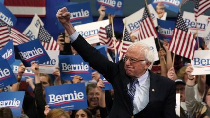 Democratic presidential hopeful Vermont Senator Bernie Sanders arrives to speak at a Primary Night event