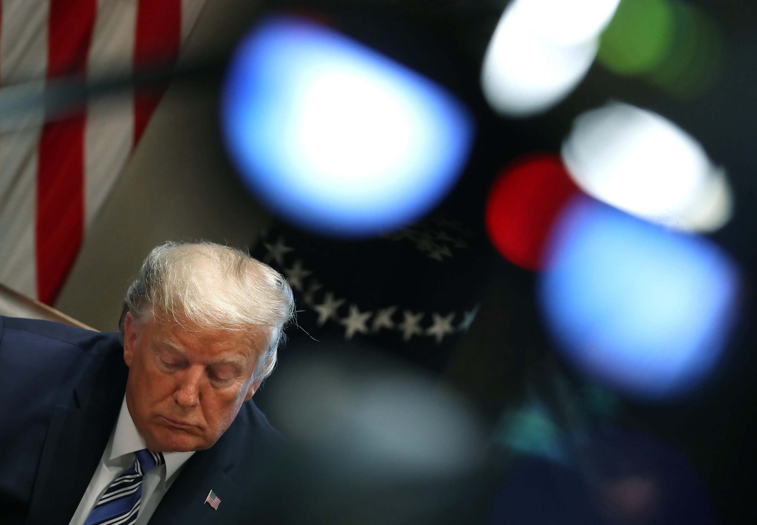 WASHINGTON, DC - MARCH 11: - U.S. President Donald Trump meets with CEOs of major banks to discuss the coronavirus response in the Cabinet Room at the White House, on March 11, 2020 in Washington, DC. (Photo by Mark Wilson/Getty Images)