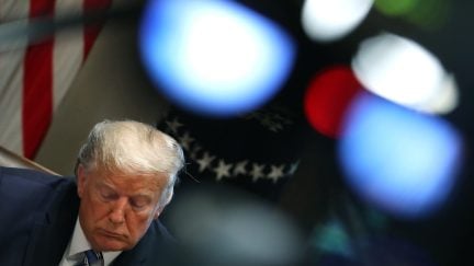 WASHINGTON, DC - MARCH 11: - U.S. President Donald Trump meets with CEOs of major banks to discuss the coronavirus response in the Cabinet Room at the White House, on March 11, 2020 in Washington, DC. (Photo by Mark Wilson/Getty Images)