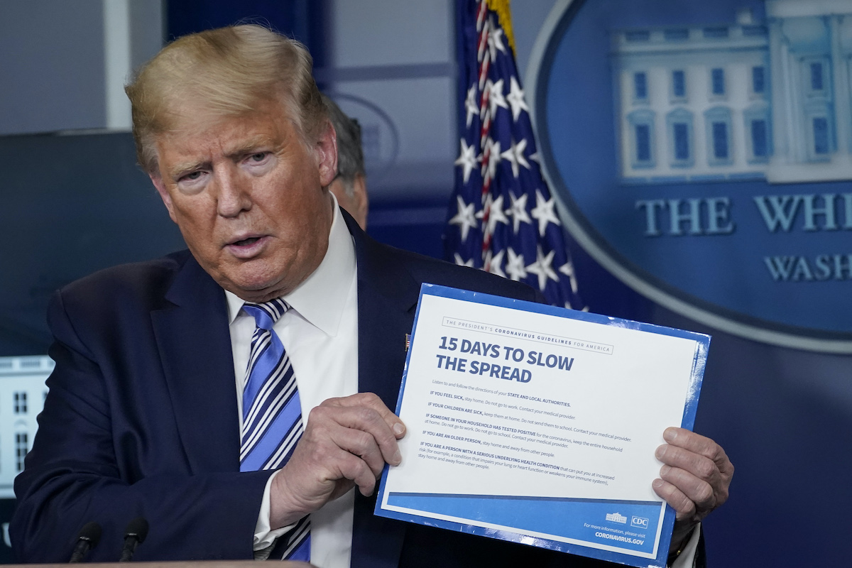 Donald Trump speaks at the daily coronavirus briefing at the White House