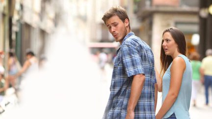 Distracted boyfriend meme makes for a great Zoom background