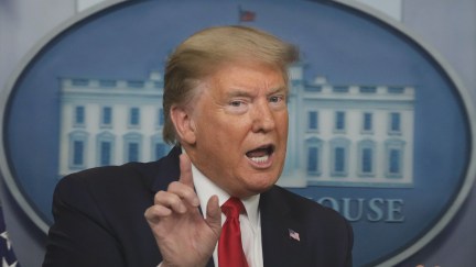 Donald Trump speaks during the daily briefing of the White House Coronavirus Task Force