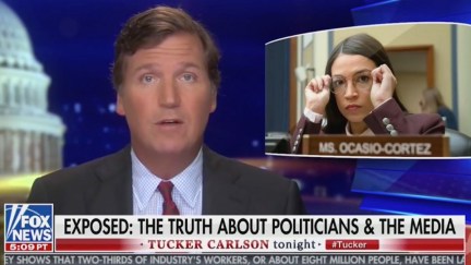 Tucker Carlson looks dopey as he talks about Alexandria Ocasio-Cortez.