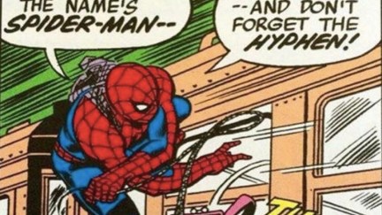 Marvel comics Spider-Man points out the hyphen in his name.