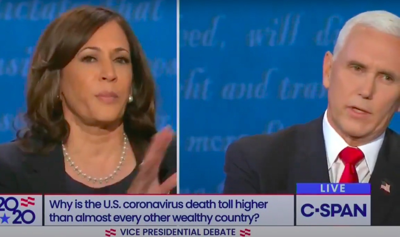 Kamala Harris reminds Mike Pence she's speaking.