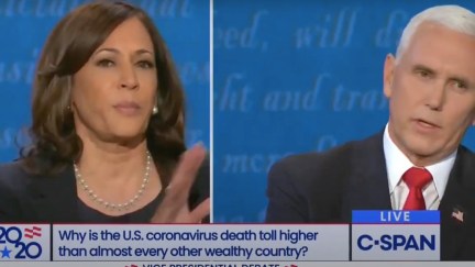 Kamala Harris reminds Mike Pence she's speaking.