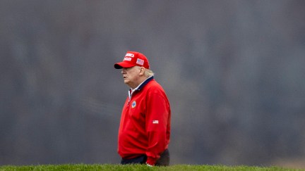 Donald Trump looks sad while playing golf.