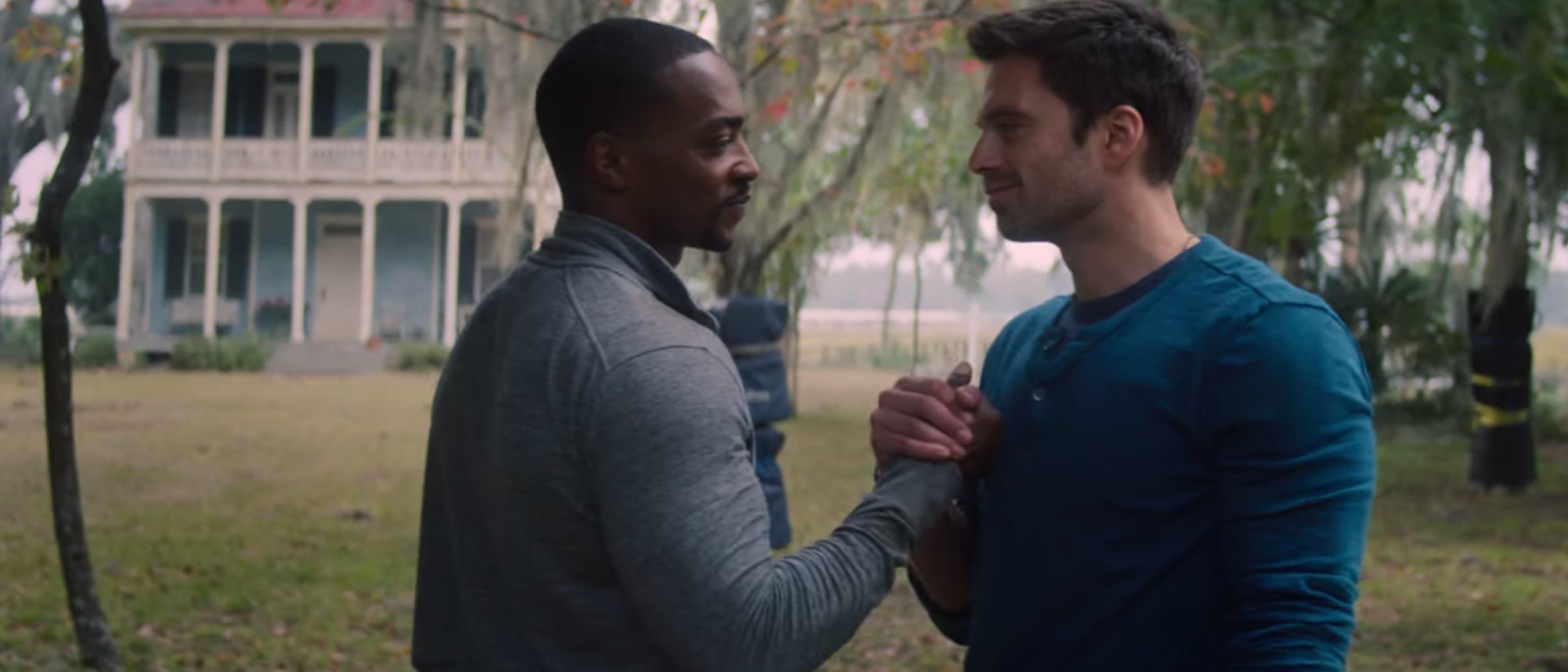 Sam and Bucky handshake