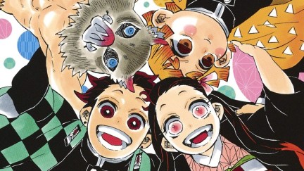 art from Demon Slayer: Kimetsu no Yaiba featuring four leads