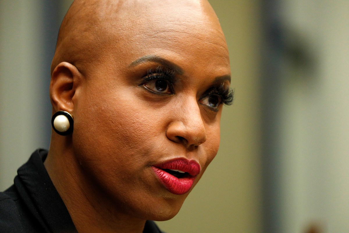 WASHINGTON, DC - AUGUST 24: Rep. Ayanna Pressley (D-MA) asks a question as U.S. Postmaster General Louis DeJoy testifies at a House Oversight and Reform Committee hearing in the Rayburn House Office Building on August 24, 2020 on Capitol Hill in Washington, DC. The committee is holding a hearing on "Protecting the Timely Delivery of Mail, Medicine, and Mail-in Ballots." (Photo by Tom Brenner-Pool/Getty Images)