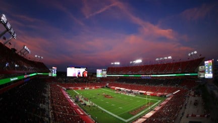 A general view of the game in the second quarter between the Kansas City Chiefs and the Tampa Bay Buccaneers at Raymond James Stadium on November 29, 2020 in Tampa, Florida.