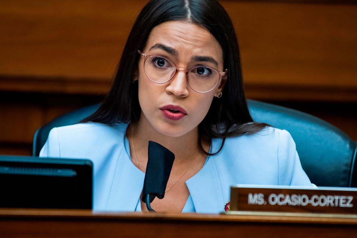 Rep. Alexandria Ocasio-Cortez, D-N.Y., questions Postmaster General Louis DeJoy during a House Oversight and Reform Committee hearing on slowdowns at the Postal Service ahead of the November elections on Capitol Hill in Washington,DC on August 24, 2020. (Photo by Tom Williams / POOL / AFP) (Photo by TOM WILLIAMS/POOL/AFP via Getty Images)