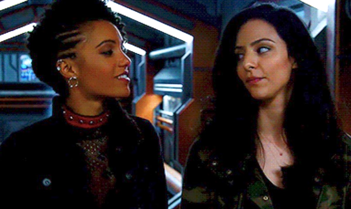 Zari and Charlie gazing at each other on The CW's Legends of Tomorrow.