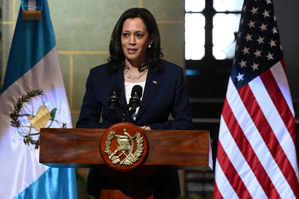 US VP Kamala Harris speaks at joint press conference with Guatemalan President Alejandro Giammattei (out of frame.)