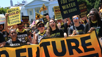 Hundreds of young climate activists rally in Lafayette Square on the north side of the White House