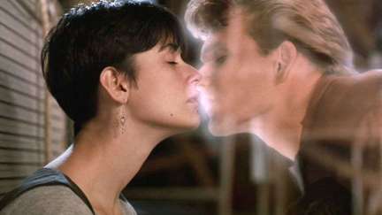 Demi Moore kisses the spirit of Patrick Swayze in the movie 'ghost'