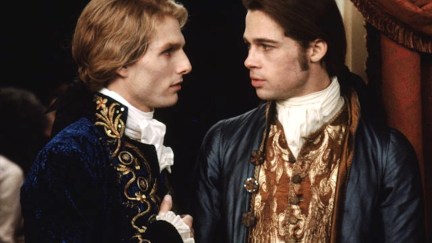 Tom Cruise as Lestat stands next to Brad Pitt as Louis in 'Interview With the Vampire'