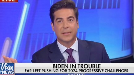 Jesse Watters during a segment on a Fox News show above a chyron reading 