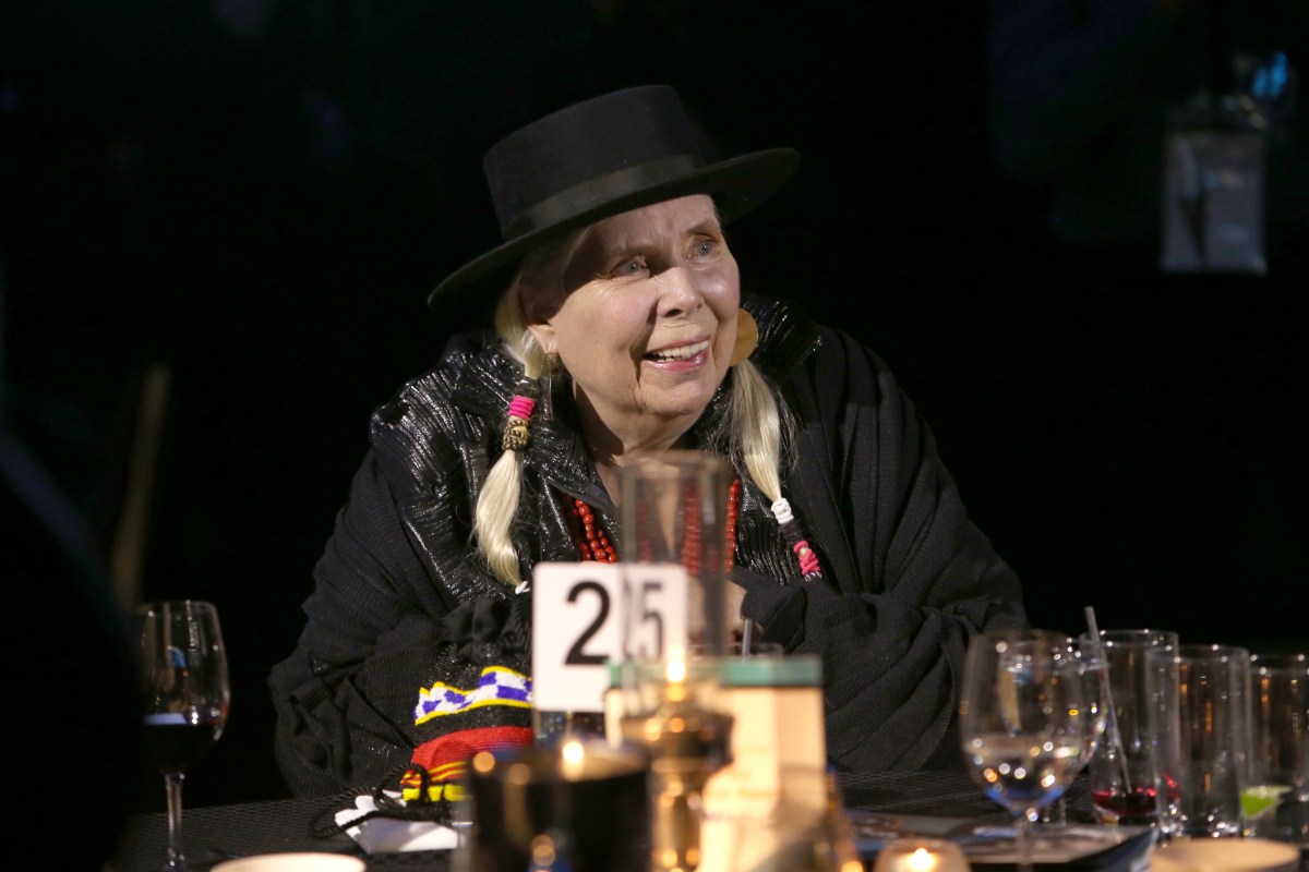 Joni Mitchell at a press conference