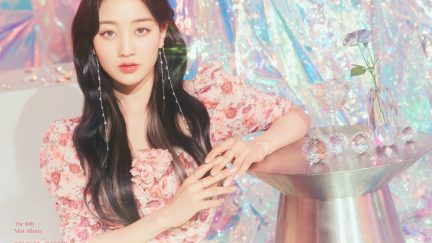 A picture of Jihyo, leader of the girl group TWICE, in the set for the concept photos of the album 